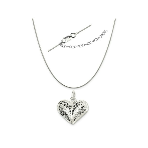 Snake or Ball Chain Necklace Sterling Silver Plated Finish Engravable Heart Polished Disc Charm on a Sterling Silver Cable 